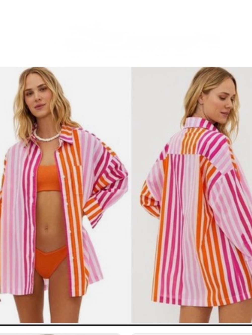 Beach Riot Pink & Orange Striped Swim Coverup Shirt